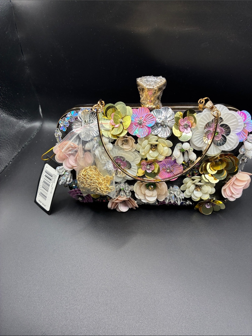 Bebe Floral Embellished Evening Clutch - Multicolor pick one 1️⃣ black or pink - Picture 3 of 11